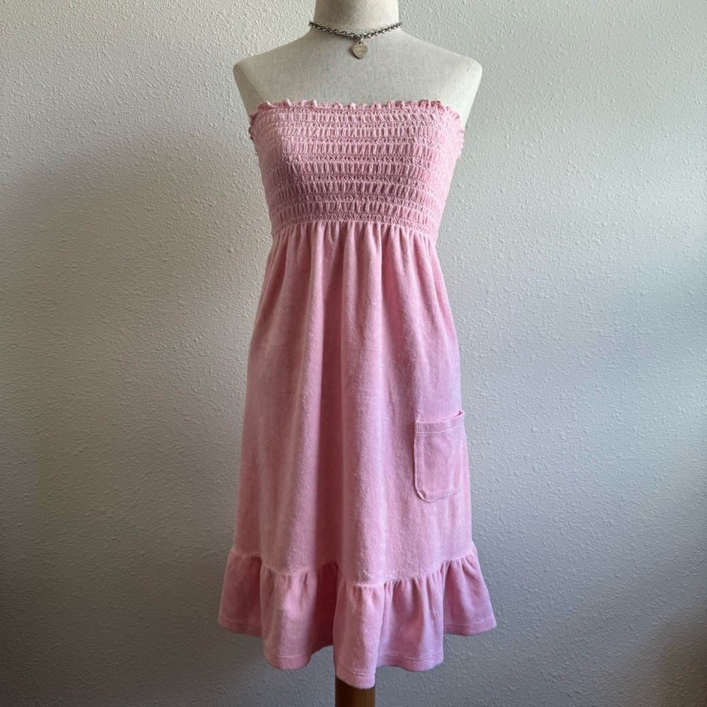VTG Juicy Couture Bubblegum Light Pink Terry Tube Dress Pocket Made in America